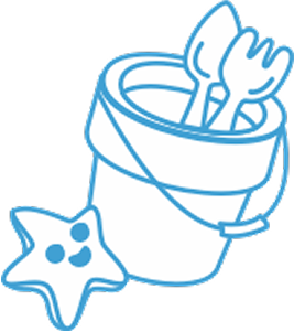 Sand pail with shovel and starfish icon